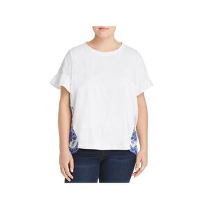 SINGLE THREAD Womens Stretch Scalloped Short Sleeve Crew Neck T-Shirt